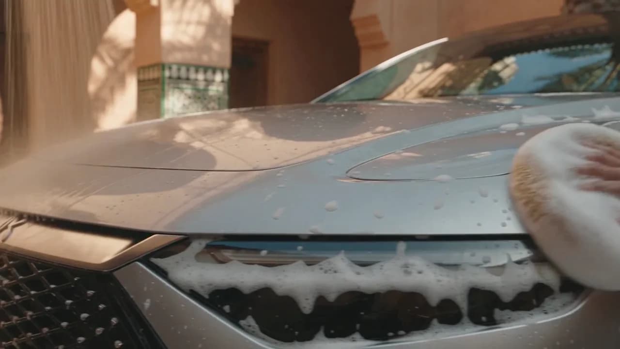 Illustration d'un lavage à la mousse dans une cour à Marrakech